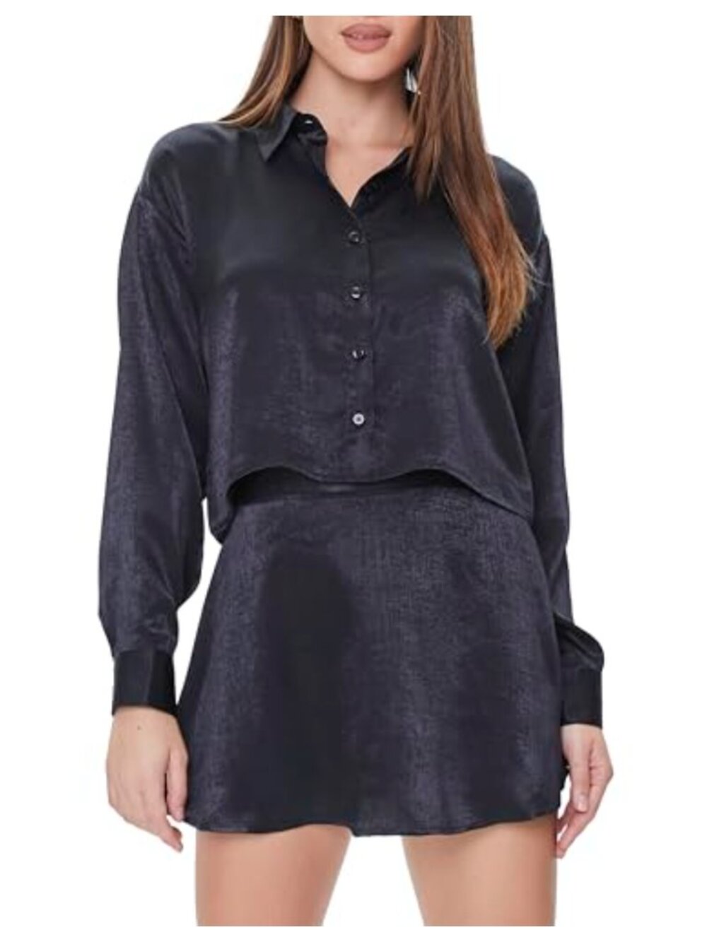 Satin A-Line Mini Skirt with Concealed Back Zipper Flared Hem
